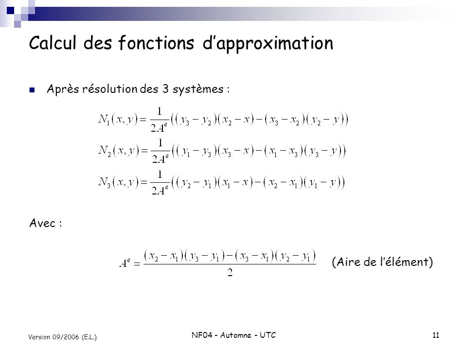 Calcul des fonctions d’approximation