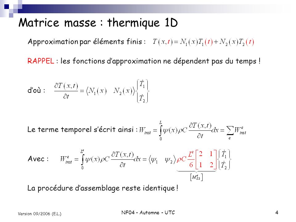 Matrice masse : thermique 1D