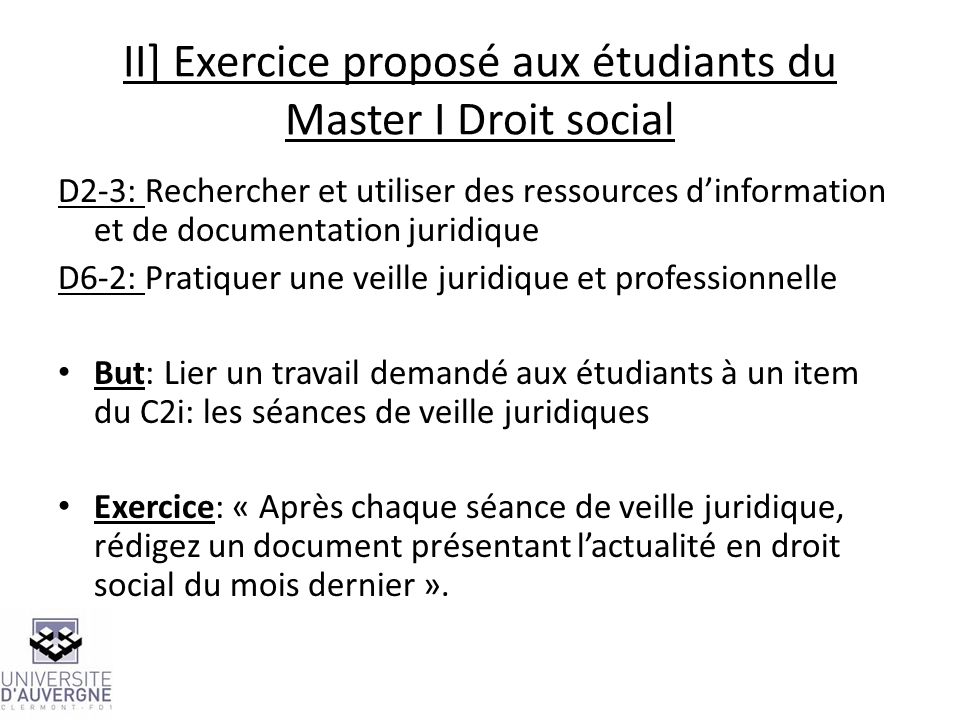 II] Exercice proposé aux étudiants du Master I Droit social