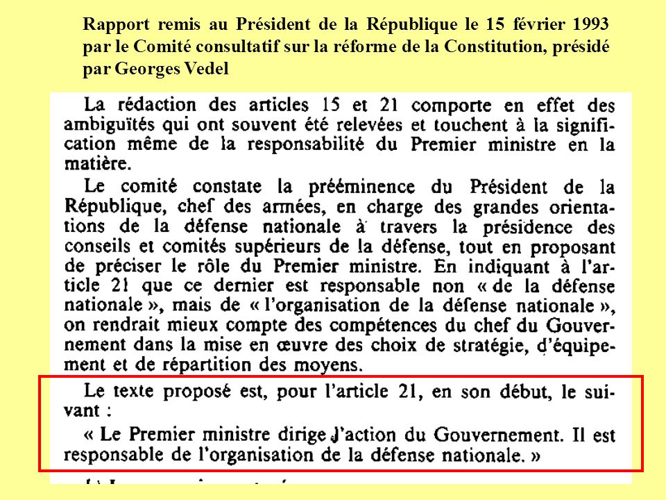 Rapport remis au Président de la République le 15 février 1993 par le Comité consultatif sur la réforme de la Constitution, présidé par Georges Vedel