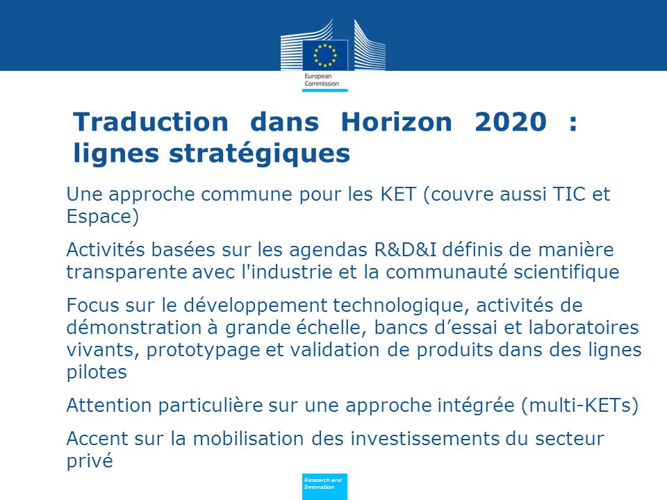 Traduction dans Horizon 2020 : lignes stratégiques