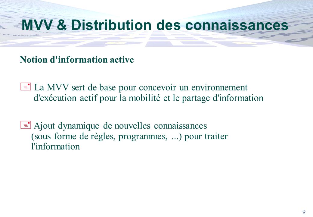 MVV & Distribution des connaissances