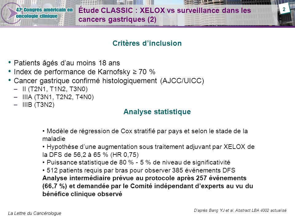 Étude CLASSIC : XELOX vs surveillance dans les cancers gastriques (2)