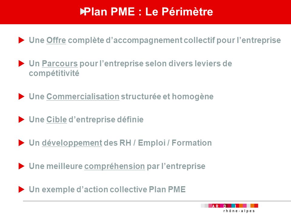 Plan PME : Le Périmètre Une Offre complète d’accompagnement collectif pour l’entreprise.