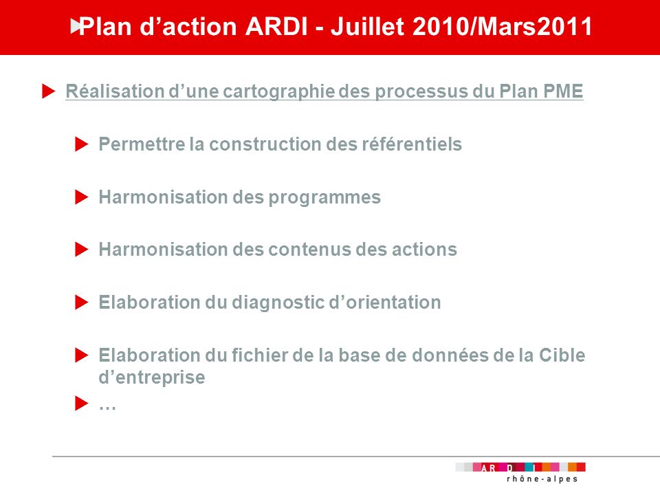 Plan d’action ARDI - Juillet 2010/Mars2011