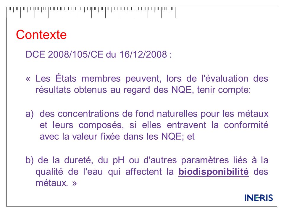 Contexte DCE 2008/105/CE du 16/12/2008 :
