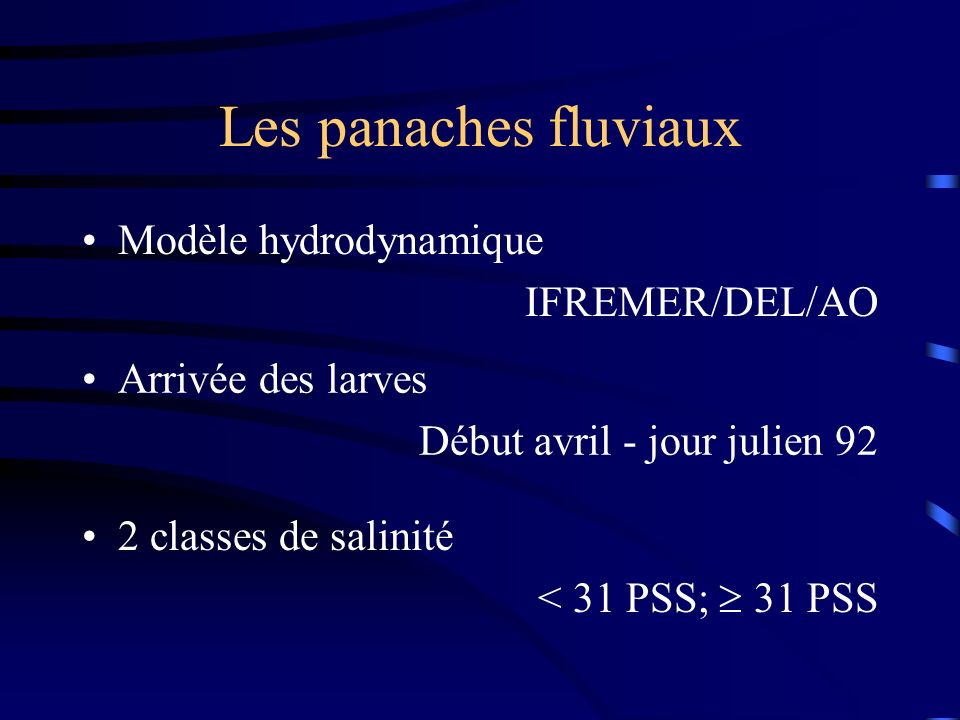 Les panaches fluviaux Modèle hydrodynamique IFREMER/DEL/AO