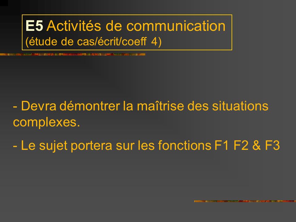E5 Activités de communication (étude de cas/écrit/coeff 4)