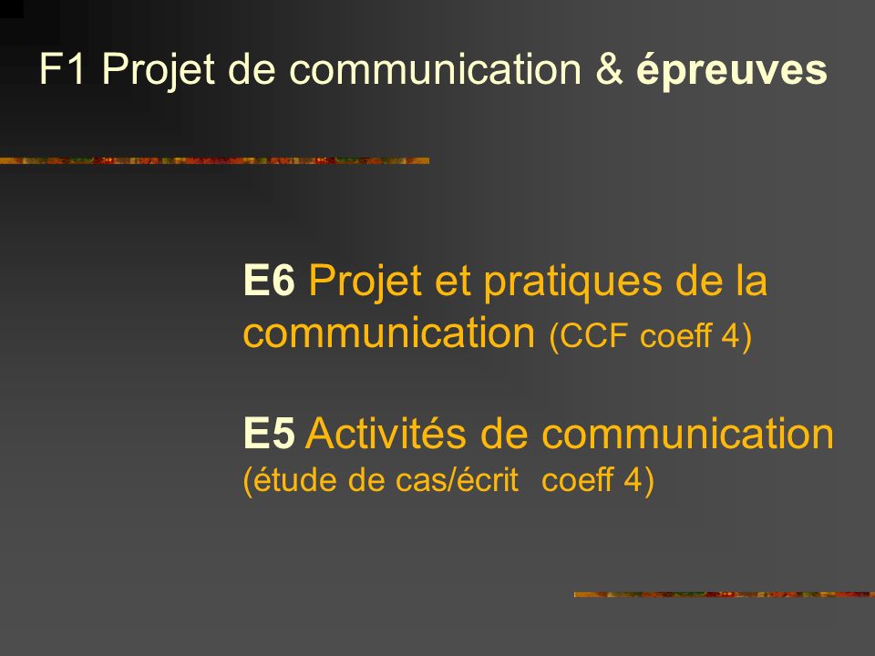F1 Projet de communication & épreuves