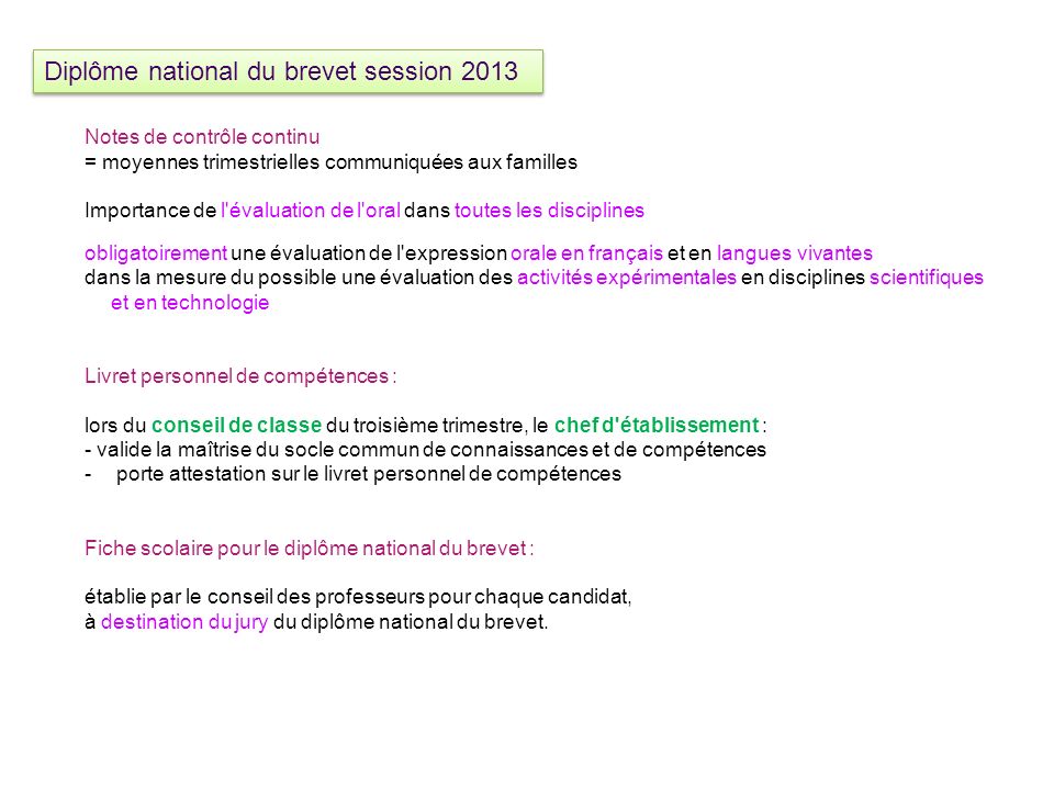 Diplôme national du brevet session 2013