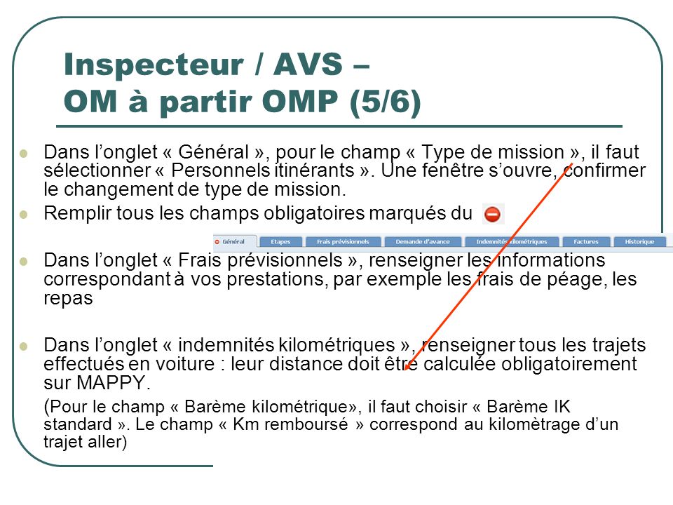 Inspecteur / AVS – OM à partir OMP (5/6)