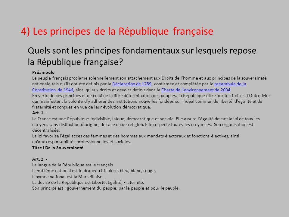 4) Les principes de la République française