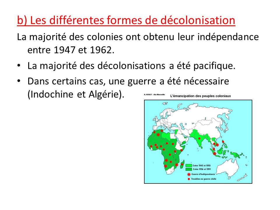 b) Les différentes formes de décolonisation