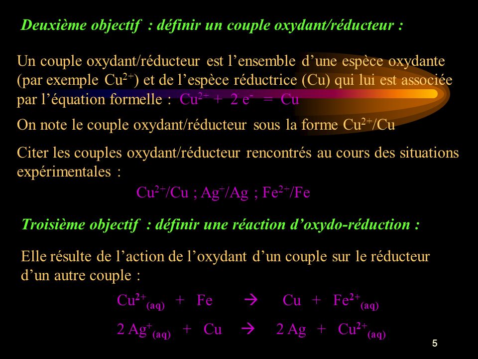Deuxième objectif : définir un couple oxydant/réducteur :