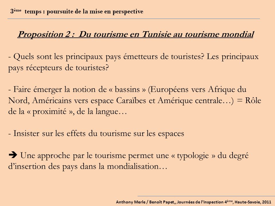 Proposition 2 : Du tourisme en Tunisie au tourisme mondial