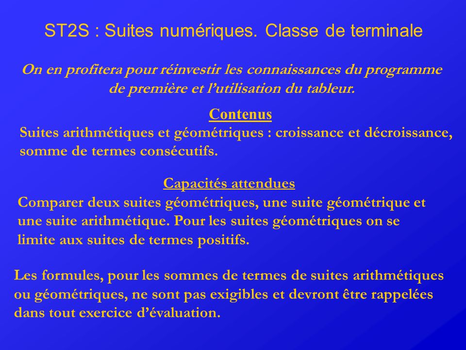 ST2S : Suites numériques. Classe de terminale