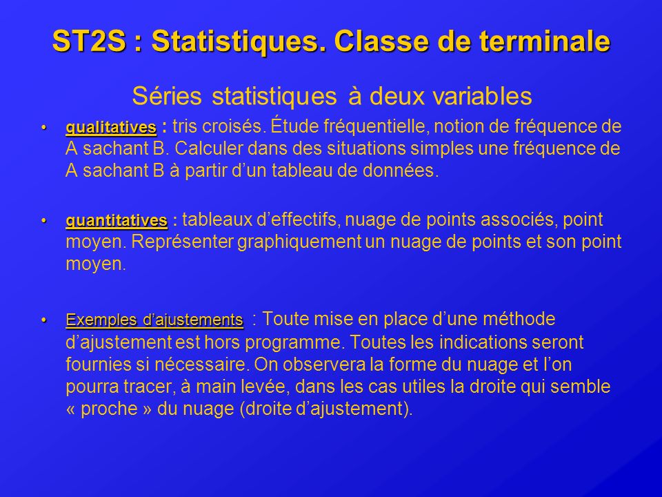 ST2S : Statistiques. Classe de terminale