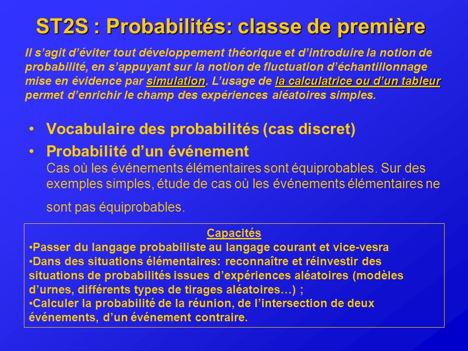 ST2S : Probabilités: classe de première