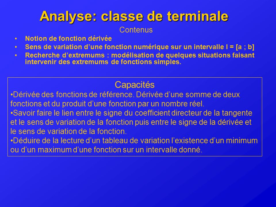 Analyse: classe de terminale