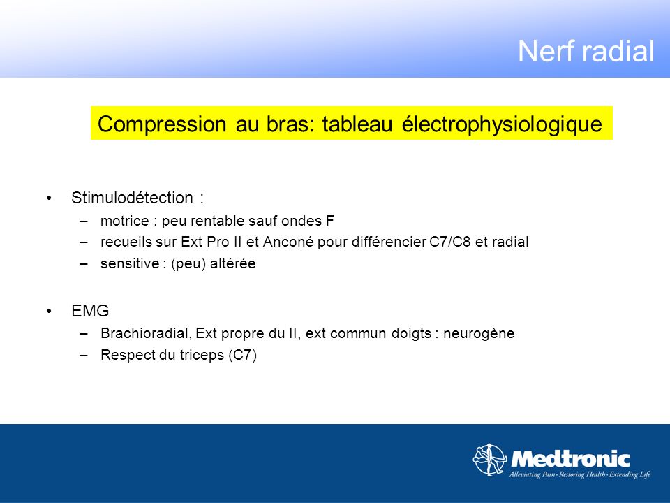 Nerf radial Compression au bras: tableau électrophysiologique
