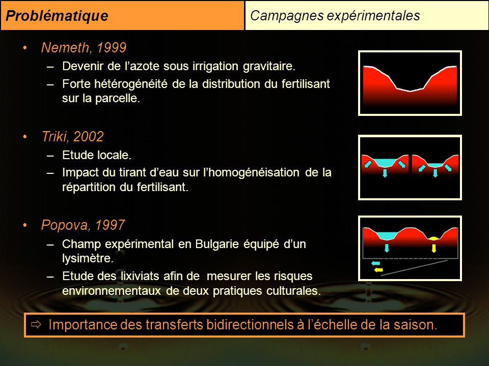 Problématique Campagnes expérimentales Nemeth, 1999 Triki, 2002