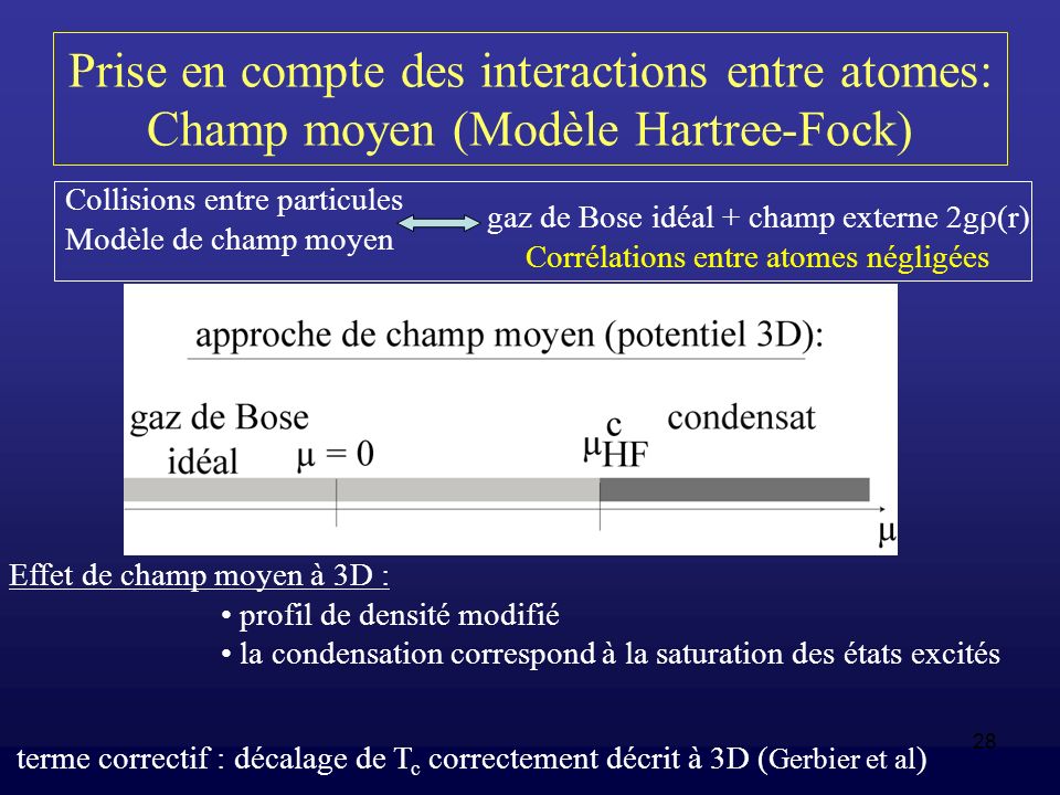 Prise en compte des interactions entre atomes: Champ moyen (Modèle Hartree-Fock)