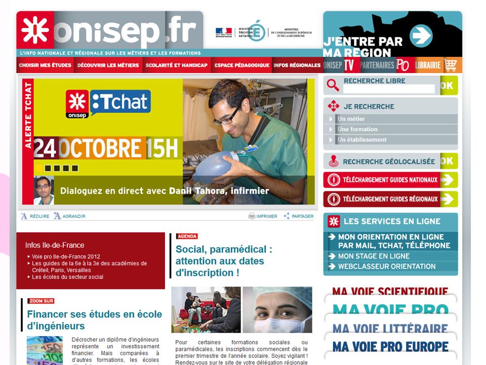 Onisep.fr Site national d’information accès au site régional. Choisir mes études / Découvrir les métiers/ Scolarité et handicap /