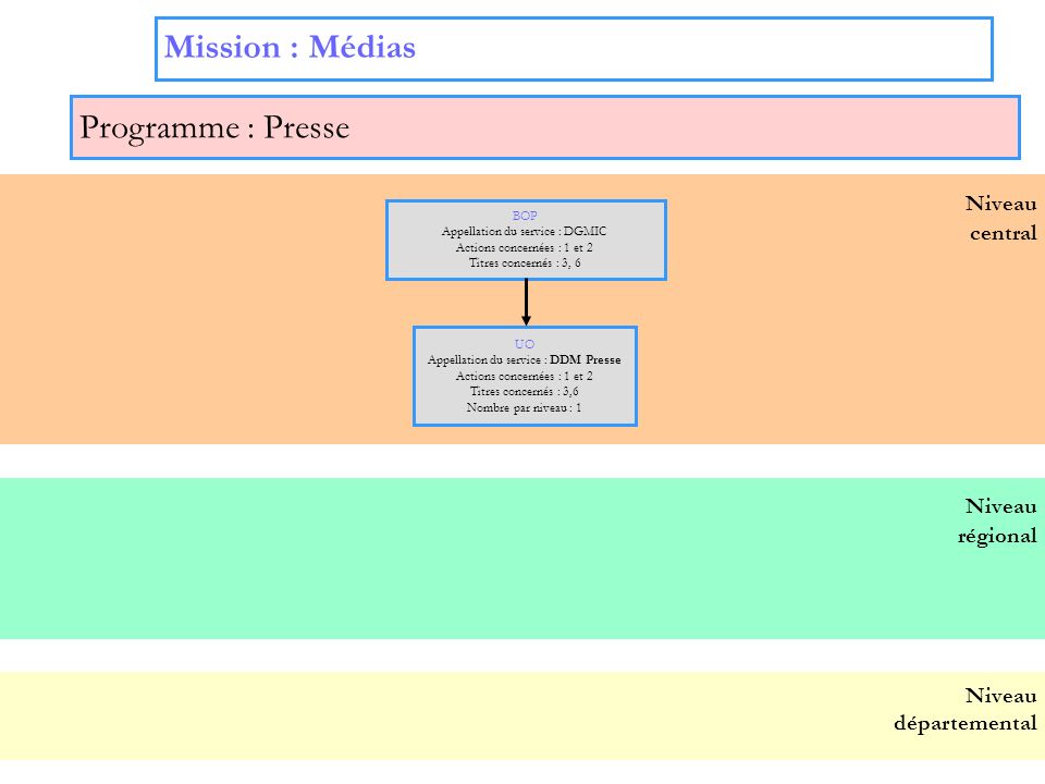 Mission : Médias Programme : Presse Niveau Niveau central régional