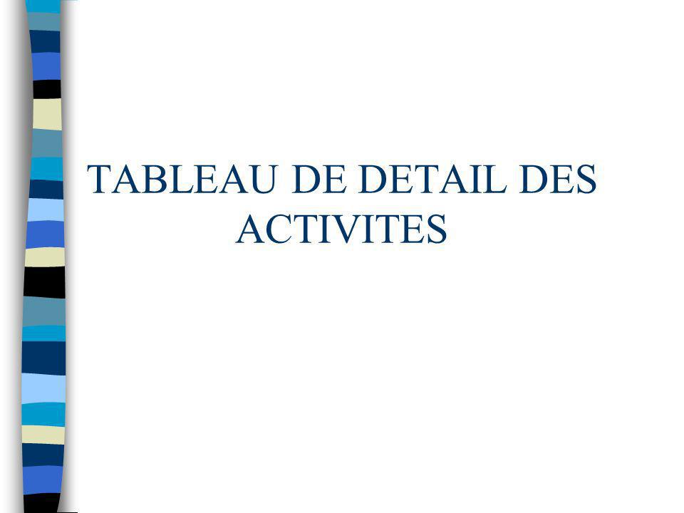 TABLEAU DE DETAIL DES ACTIVITES