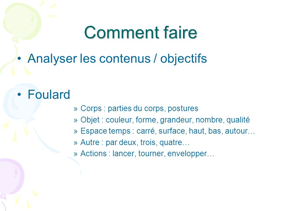 Comment faire Analyser les contenus / objectifs Foulard