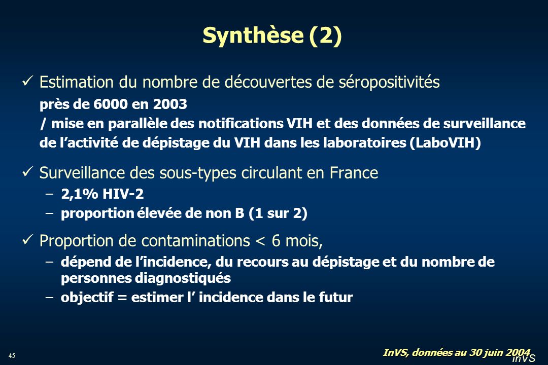 Synthèse (2) Estimation du nombre de découvertes de séropositivités