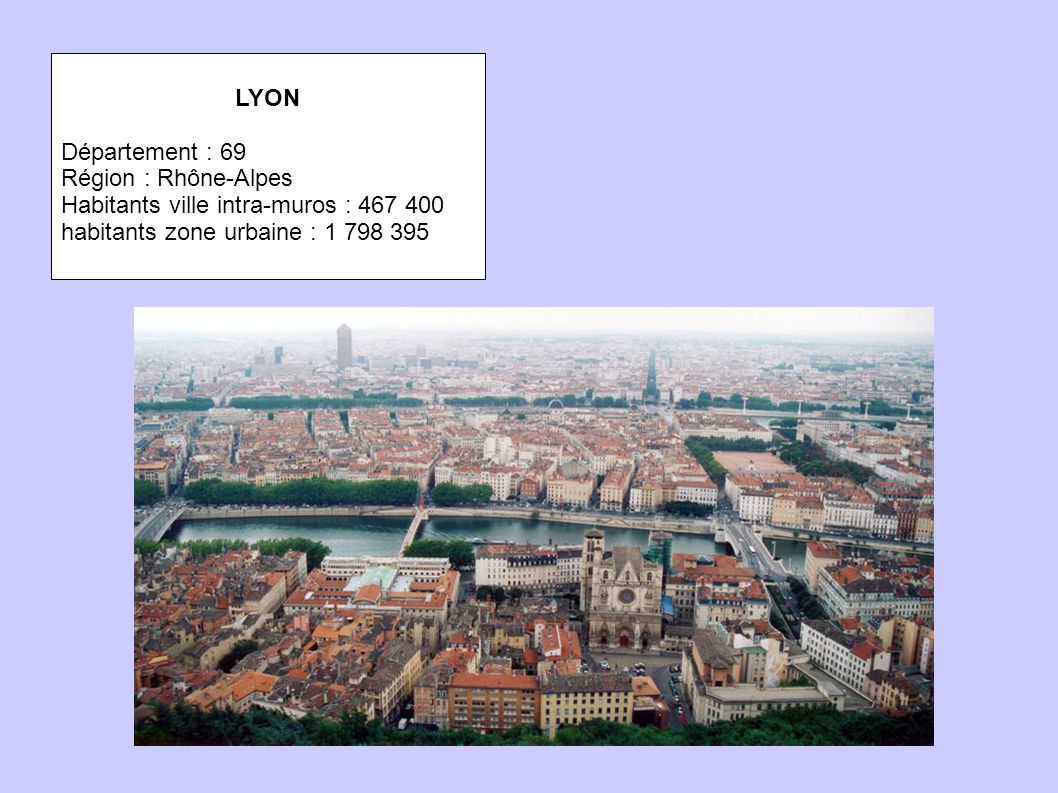 LYON Département : 69. Région : Rhône-Alpes. Habitants ville intra-muros :