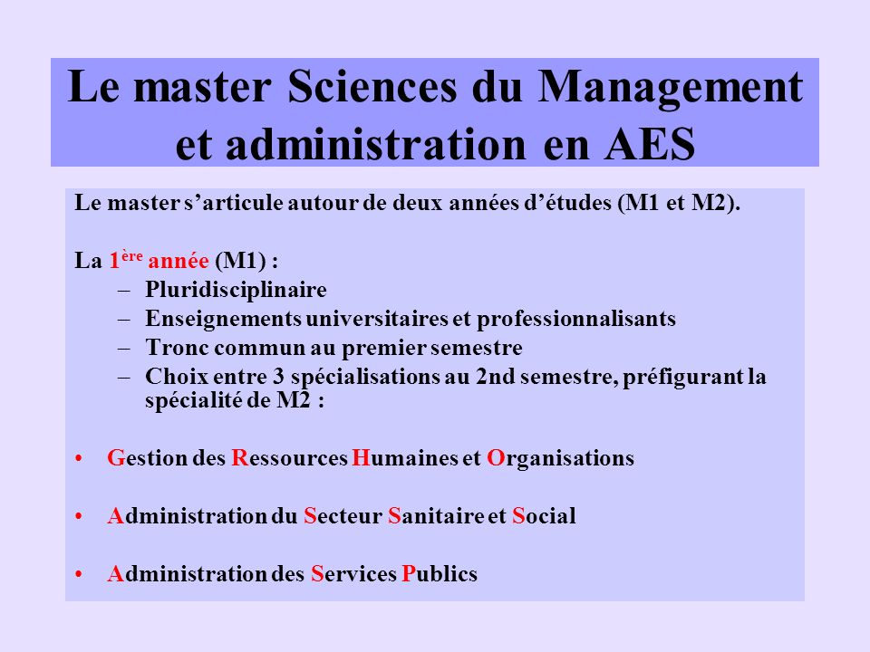 Le master Sciences du Management et administration en AES