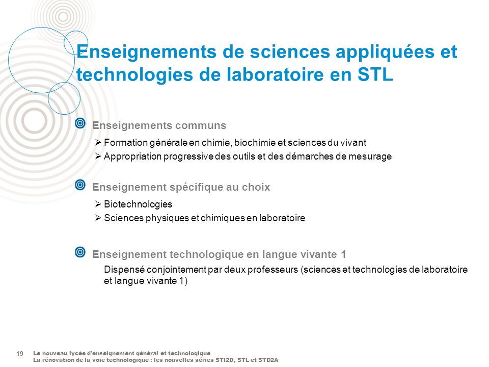 Enseignements de sciences appliquées et technologies de laboratoire en STL