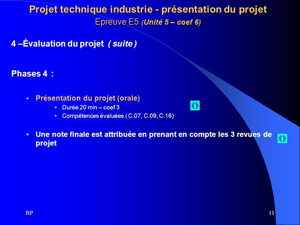 Projet technique industrie - présentation du projet Epreuve E5 (Unité 5 – coef 6)
