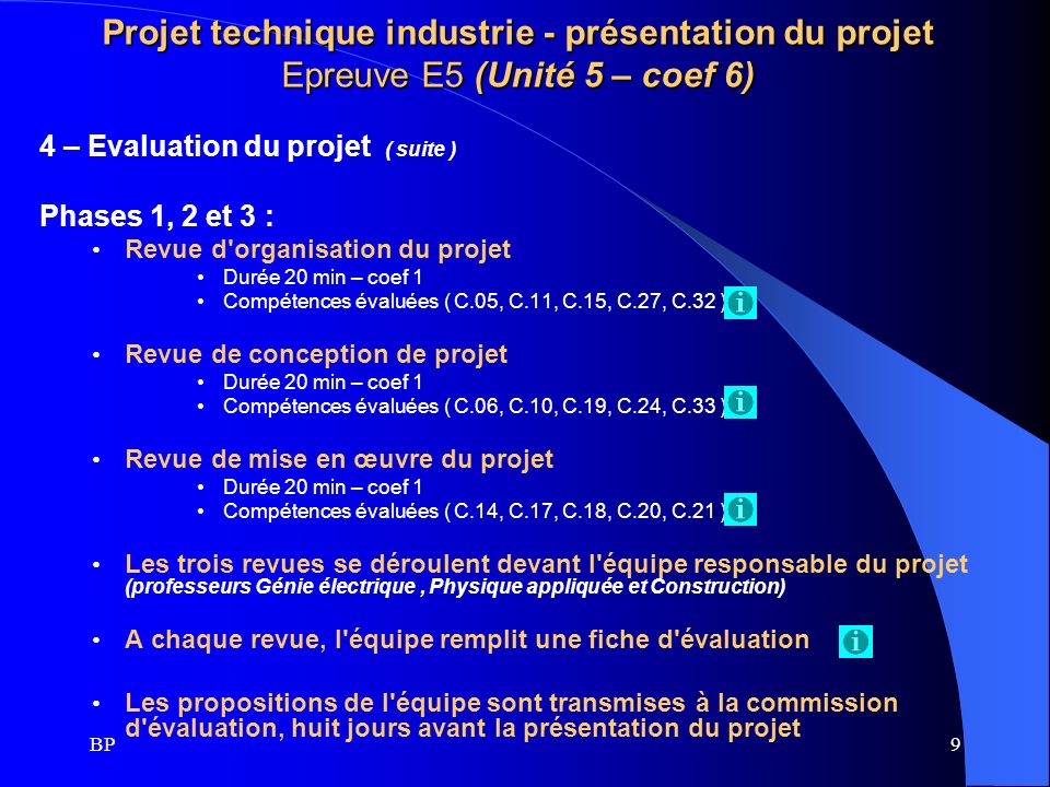 Projet technique industrie - présentation du projet Epreuve E5 (Unité 5 – coef 6)