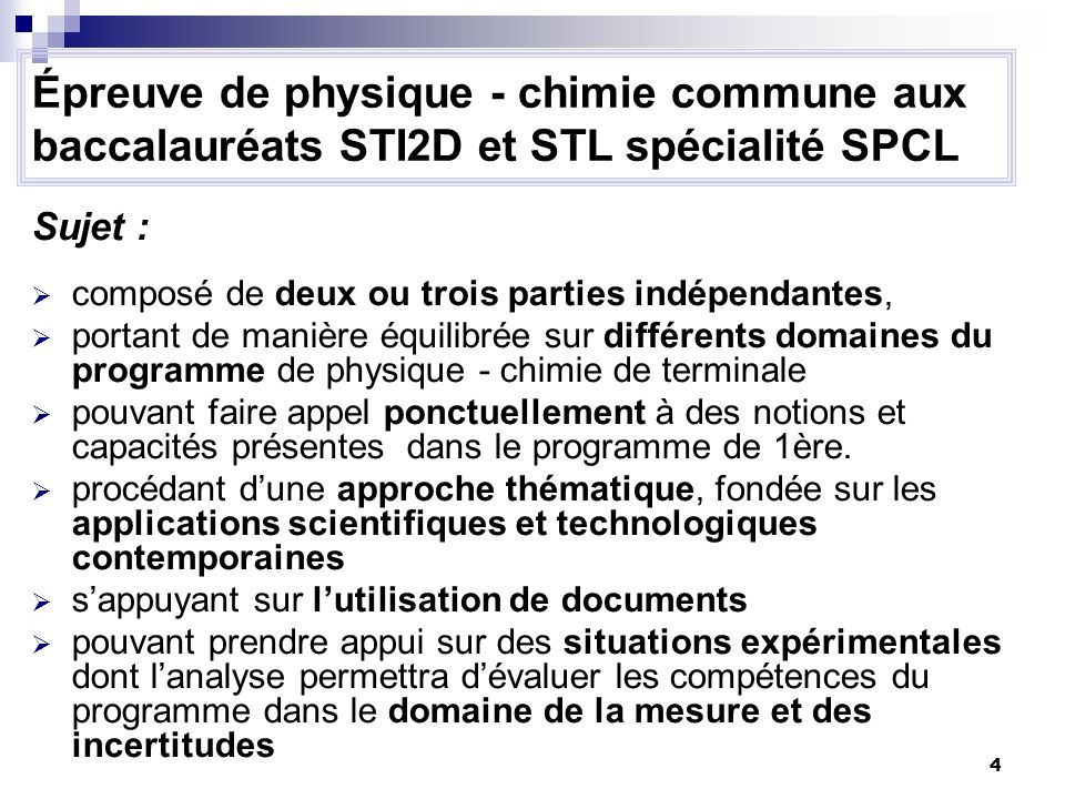 Épreuve de physique - chimie commune aux baccalauréats STI2D et STL spécialité SPCL
