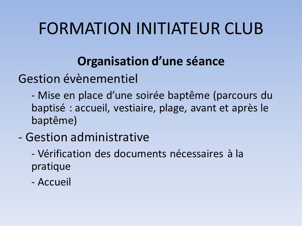FORMATION INITIATEUR CLUB
