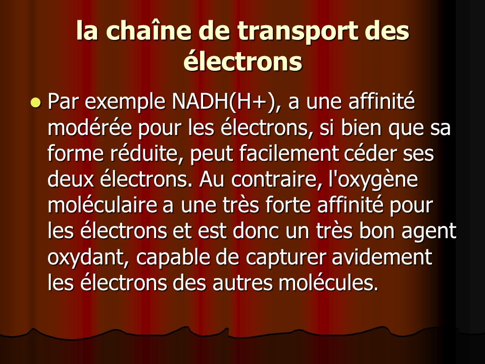 la chaîne de transport des électrons