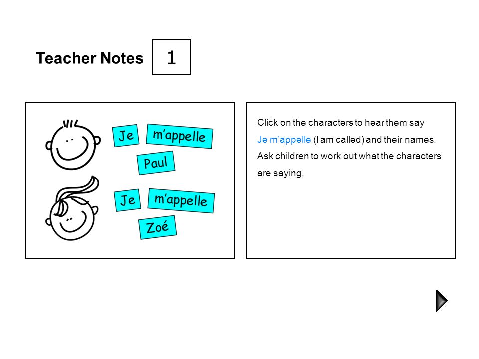 1 Teacher Notes Click on the characters to hear them say