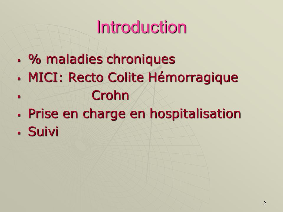 Introduction % maladies chroniques MICI: Recto Colite Hémorragique