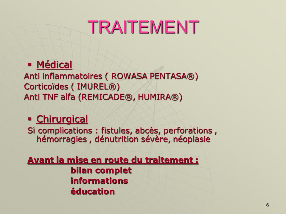 TRAITEMENT Médical Chirurgical Anti inflammatoires ( ROWASA PENTASA®)