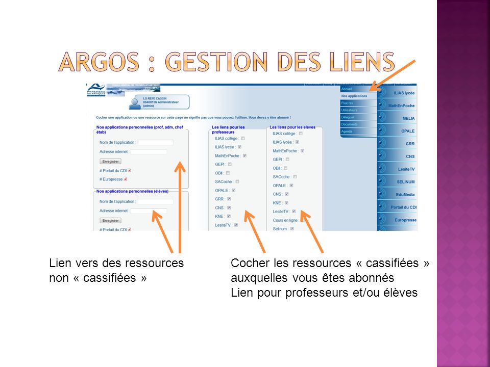 Argos : gestion des liens