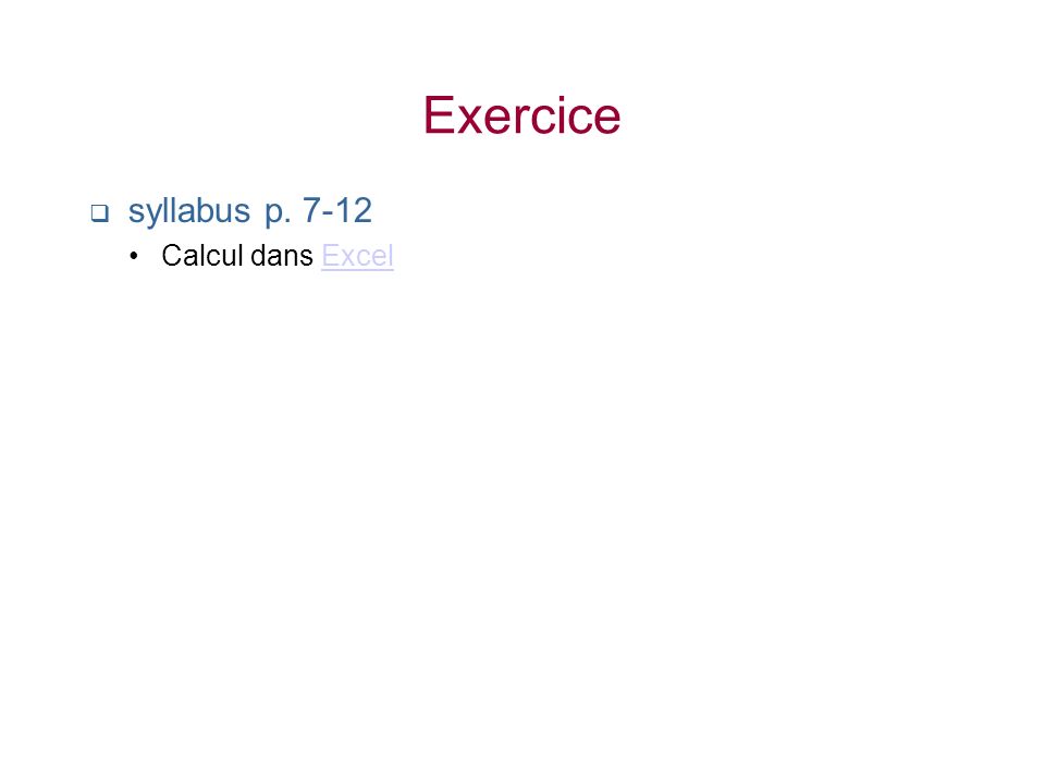 Exercice syllabus p Calcul dans Excel