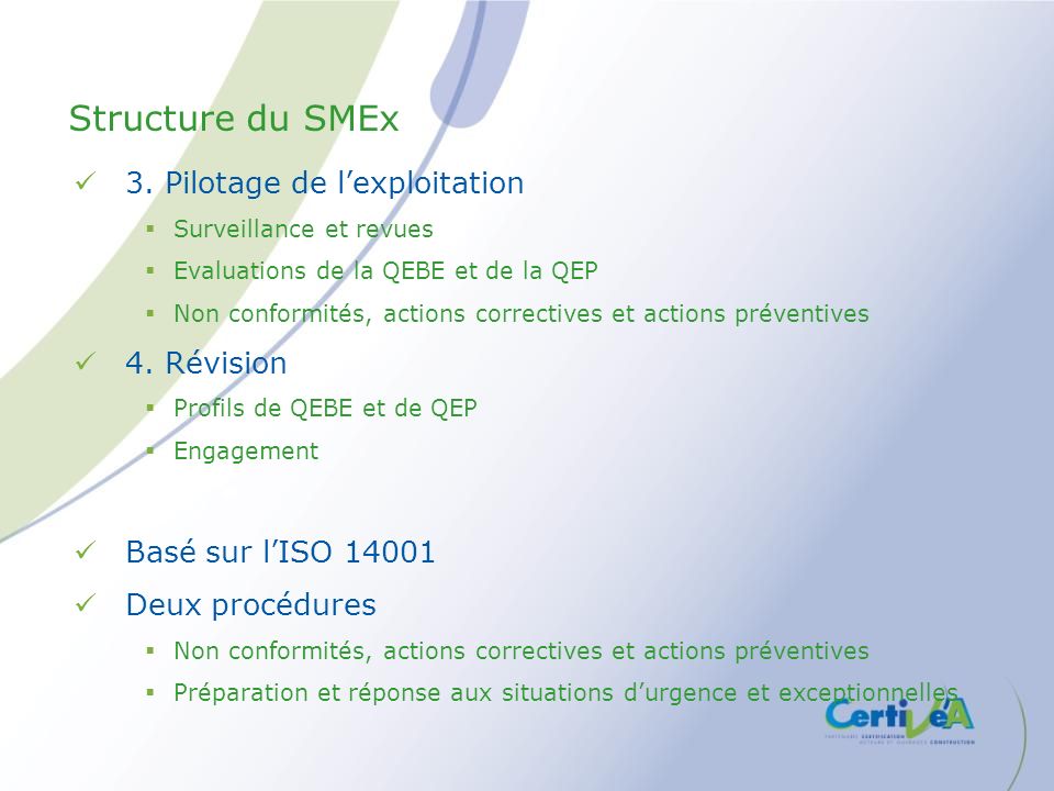 Structure du SMEx 3. Pilotage de l’exploitation 4. Révision