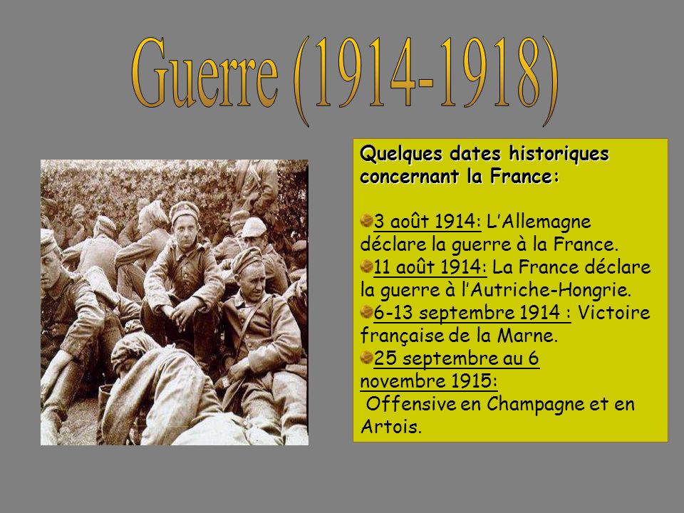 Guerre ( ) Quelques dates historiques concernant la France: