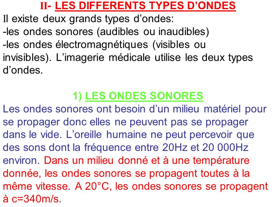 II- LES DIFFERENTS TYPES D’ONDES