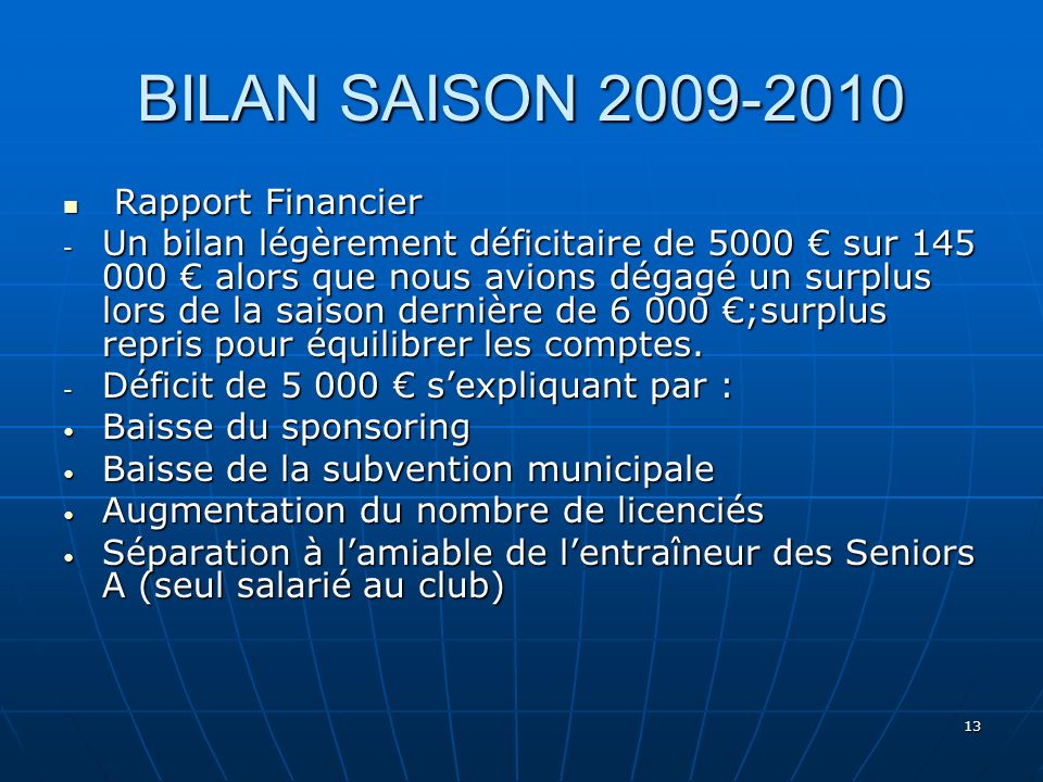BILAN SAISON Rapport Financier