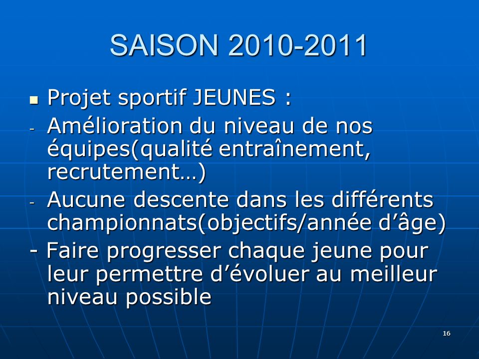 SAISON Projet sportif JEUNES :