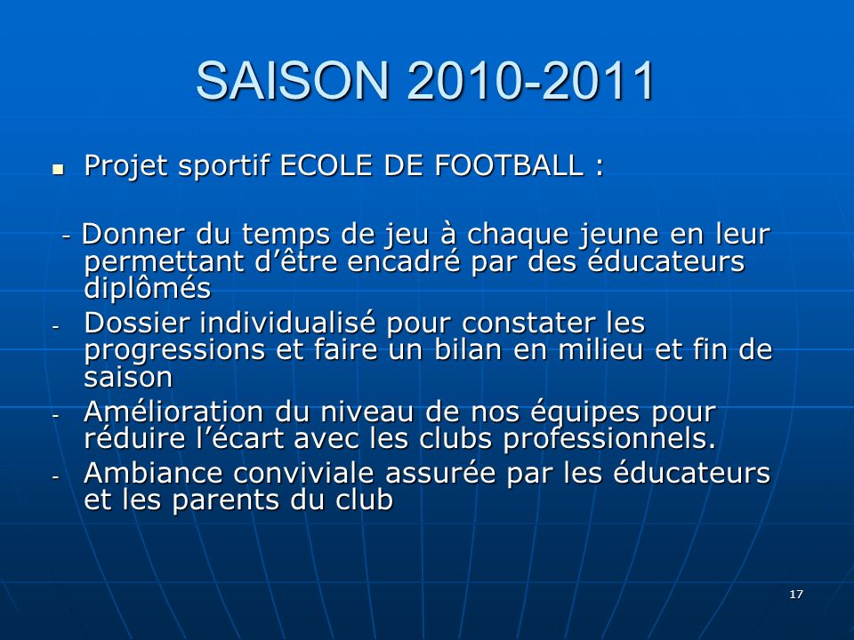 SAISON Projet sportif ECOLE DE FOOTBALL :